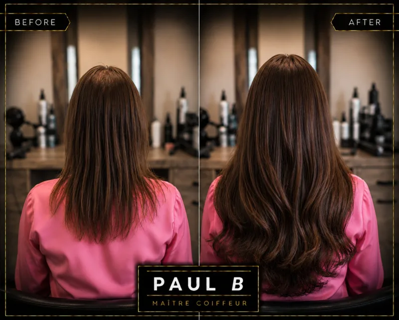 Hair extensions before and after — Paul B Hair Vancouver
